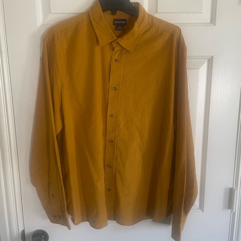 Men's Haggar Long Sleeve Casual Cotton  Mustard Corduroy Shirt XL
